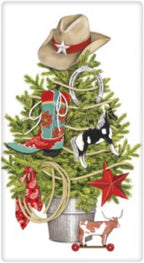 Mary Lake Thompson Western Cowboy Christmas Tree 100% Cotton Flour Sack Dish Tea Towel 30" x 30"