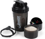 Shaker Bottle - Protein Shaker Cup with Storage Compartments - Leak-proof Workout Shake Bottles with Mixer for Smooth Mixing-500ML/16oz (PURE BLACK)