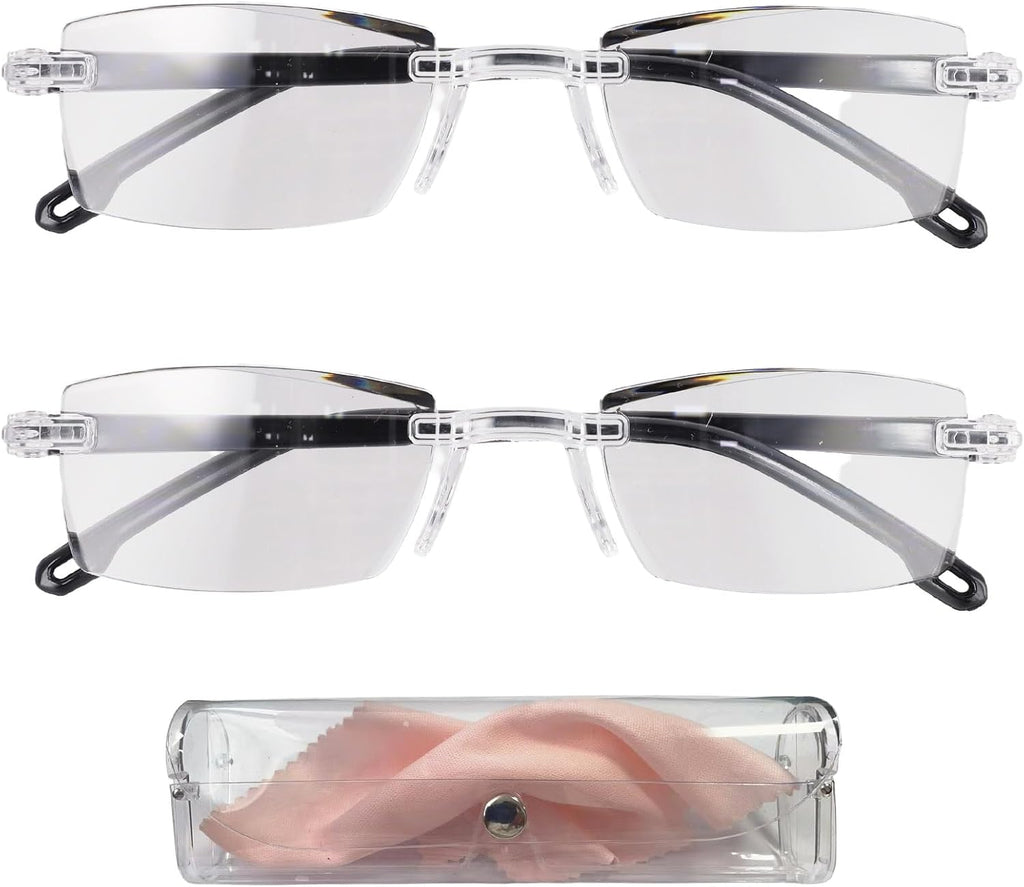 2 Pcs of Auto Focus Glasses, Intelligent Zoom Anti-Blue Light Presbyopia Glass with Case and Glasses Cloth, Smart Zoom Reading Glass