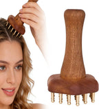 24teeth Copper Head Massage Comb for Body and Scalp Meridian Point Massager Brush for Body and Scalp Relief Body Massage Brush for Cellulite Remover Chinese SPA Gua Sha Tool Wooden Handle