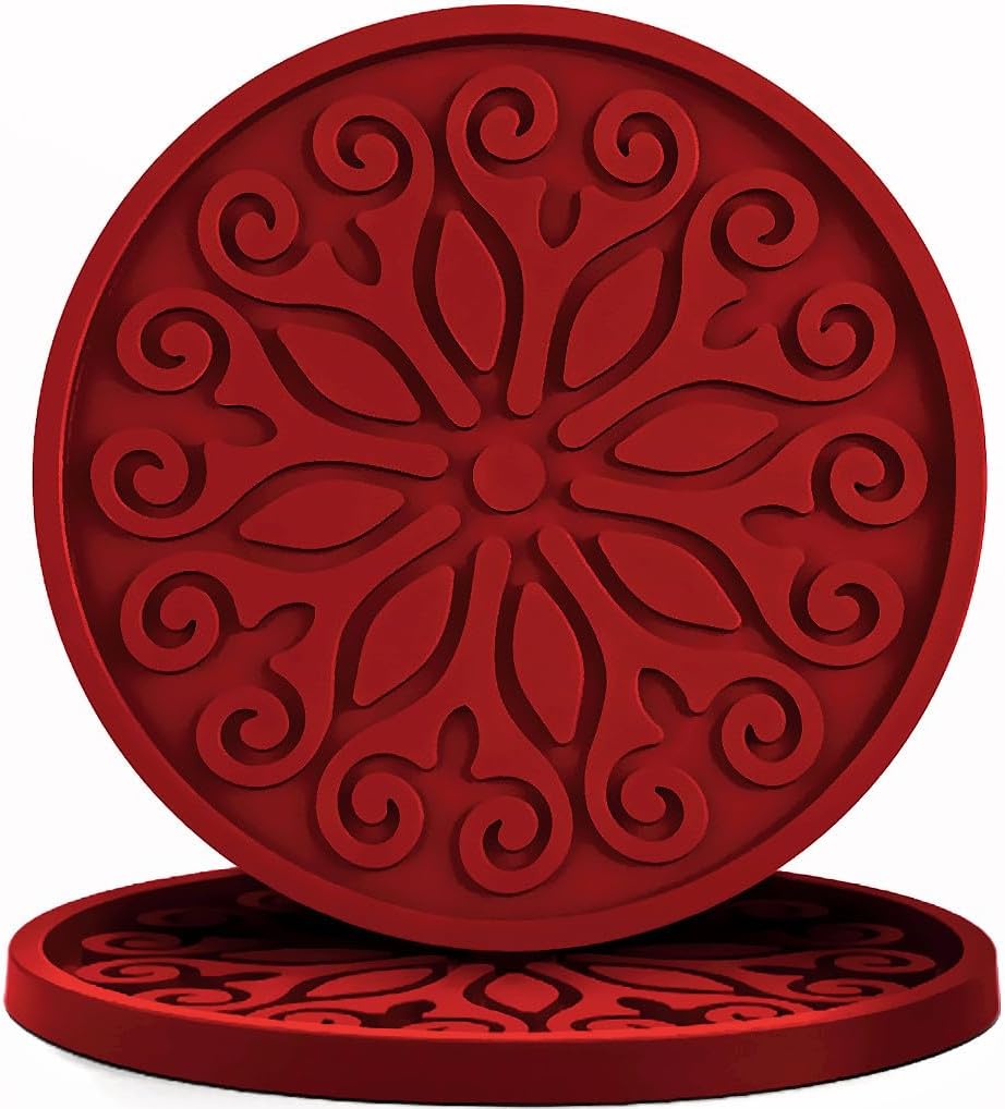 Silicone Coasters for Drinks,Resistant Reusable Drink Coasters-Great Gift for Birthday, Housewarming,Room Decor,Holiday Party (2-Red)
