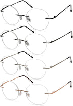 Eyekepper 4-Pack Round Rimless Metal Reading Glasses Women Men - Circle Frameless Readers Black/Gunmetal/Sliver/Gold +0.00