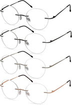 Eyekepper 4-Pack Round Rimless Metal Reading Glasses Women Men - Circle Frameless Readers (Black/Gunmetal/Sliver/Gold)+1.25