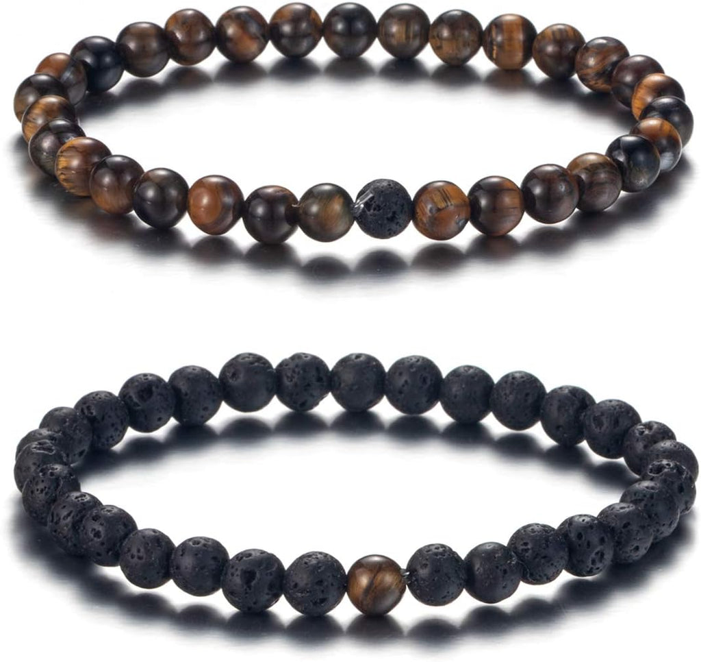 Softones 6MM Lava Rock Aromatherapy Anxiety Essential Oil Diffuser Beads Bracelet for Women Men,Friendship Couples Gifts Natural Stone Bracelets