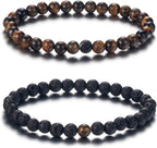 Softones 6MM Lava Rock Aromatherapy Anxiety Essential Oil Diffuser Beads Bracelet for Women Men,Friendship Couples Gifts Natural Stone Bracelets