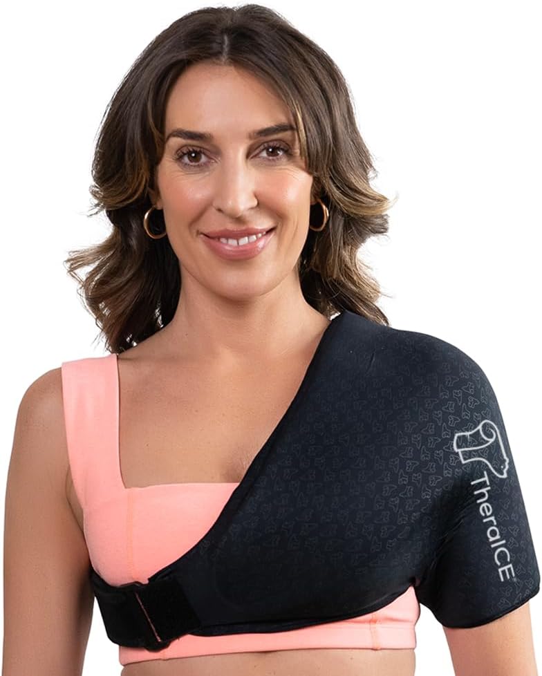 TheraICE Shoulder Ice Pack Wrap PRO Compression Sleeve for Rotator Cuff Relief & Frozen Injury Arm Pain Cold Therapy Recovery Brace After Surgery | FocusZone Technology Reusable Support | Men & Women