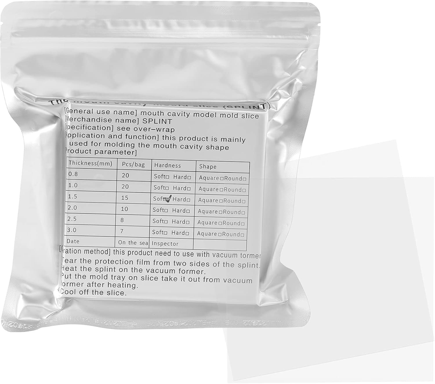 Annhua Soft Dental Splint Thermoforming, 15Pcs Resin Dental Splint Material Vacuum Forming Plastic Sheets, 1.5MM Thermoforming Plastic Sheets for Vacuum Forming Machine - Square|5" x 5"