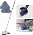 360° Rotatable Adjustable Cleaning Mop Reusable Triangle Mop with 52.1'' Long Handle Automatic Wringing Cleaning Mop Spin Mop Wet Dry Scrubber Brush for Floor Wall Ceiling (White+2pcs Clothes)