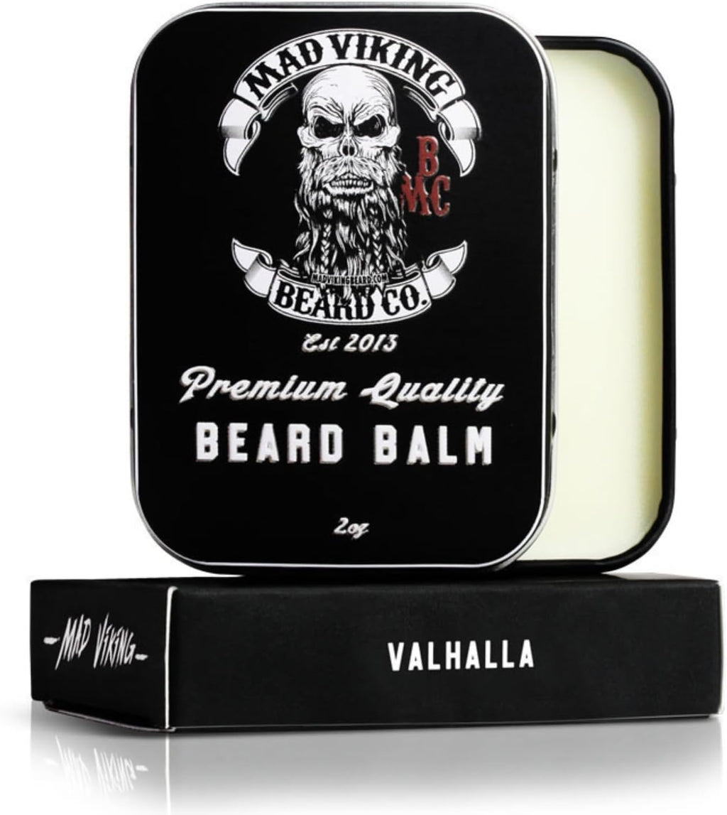 Mad Viking Valhalla Beard Balm – Non-Greasy Balm to Soften and Style with a Medium Hold - Made with Shea Butter, Beeswax & Premium Oils - Smooth Sandalwood & Vanilla Scent, Made in the USA - 2oz