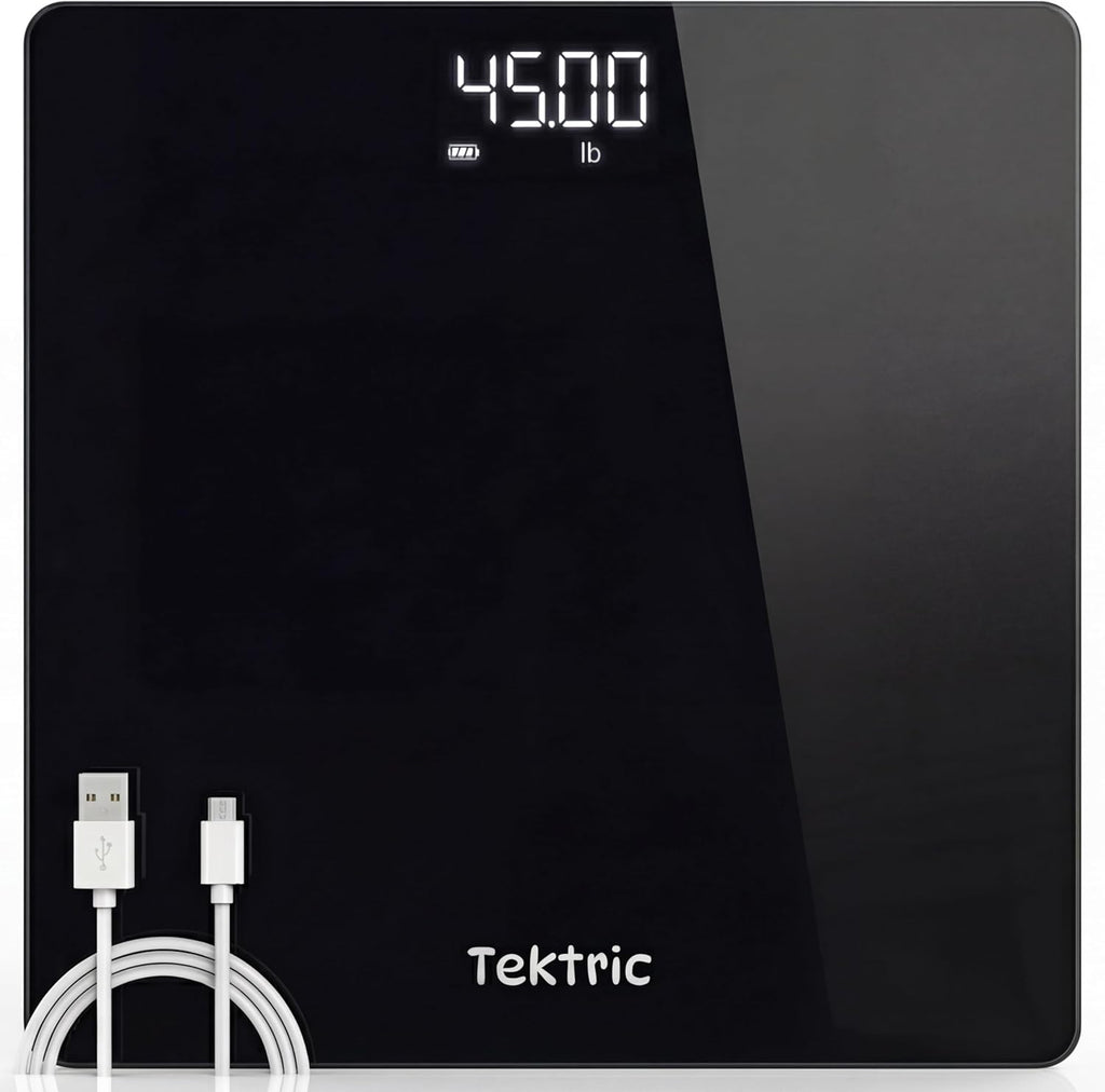Digital Bathroom Scale for Body Weight - Rechargeable Weight Scale for People with LED Display, KG/LB, 400 lb Capacity, Step-On Technology, Highly Accurate