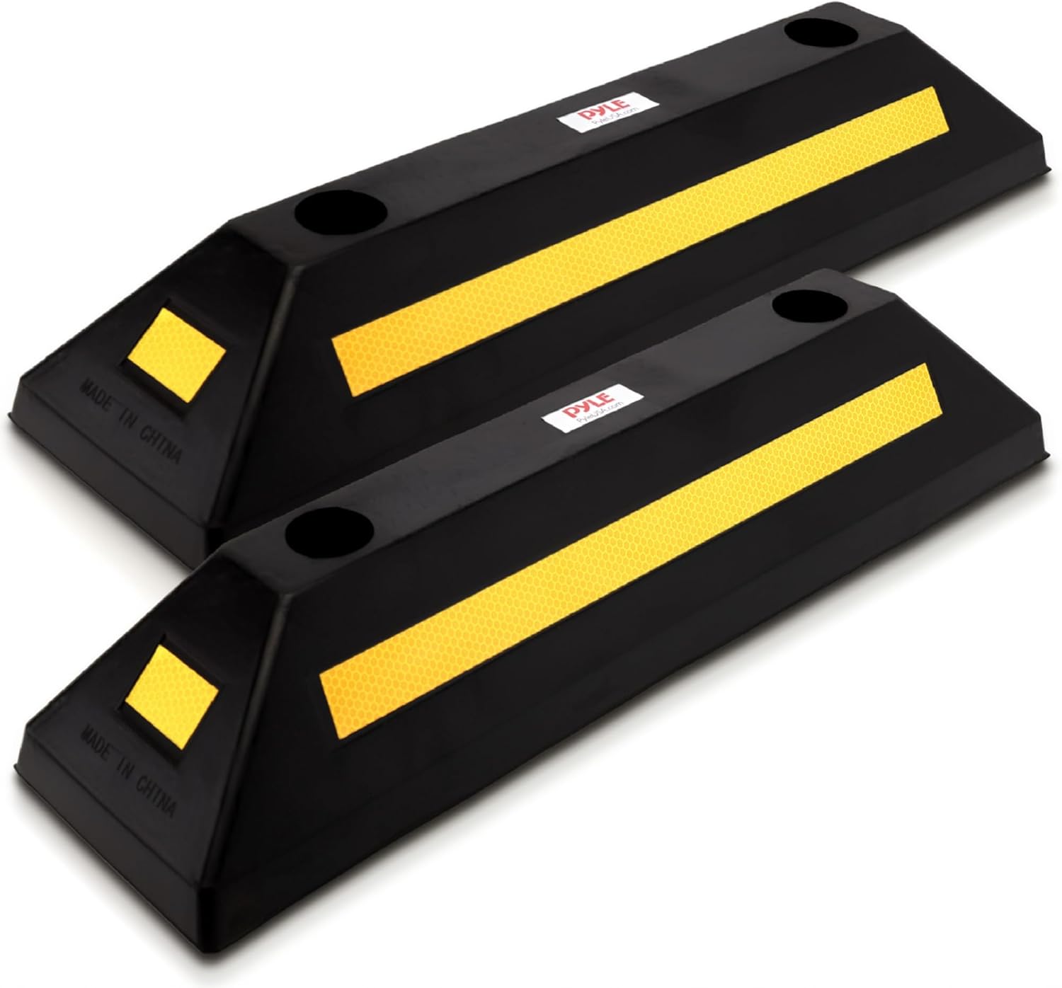 Pyle Curb Garage Vehicle Floor Stopper for Parking Safety 1PC Heavy Duty Rubber Parking Lot Driveway Stopper, For Car Vans Trucks Tire Wheel Guide Block Protect Bumper- Pyle PCRSTP11