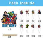25pcs Superhero Cake Decorations with 24pcs Cupcake Toppers, 1pcs Cake Topper for Superhero Birthday Party Supplies