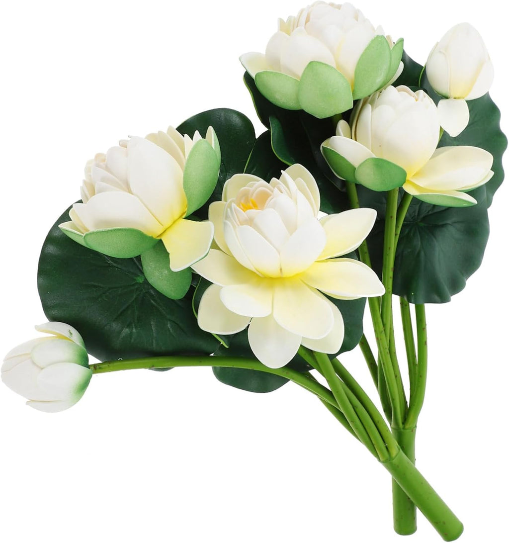 Ipetboom 2pcs Artificial Lotus Flowers White Simulation EVA Water Lily Bouquet Decorative Fake Plant for Home Office Wedding Table Centerpiece Arrangement