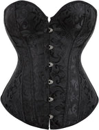 Eohak Women's Sexy Satin Corset-Bustier Floral Print Boned Overbust Corset Top Black Satin Waist Cincher