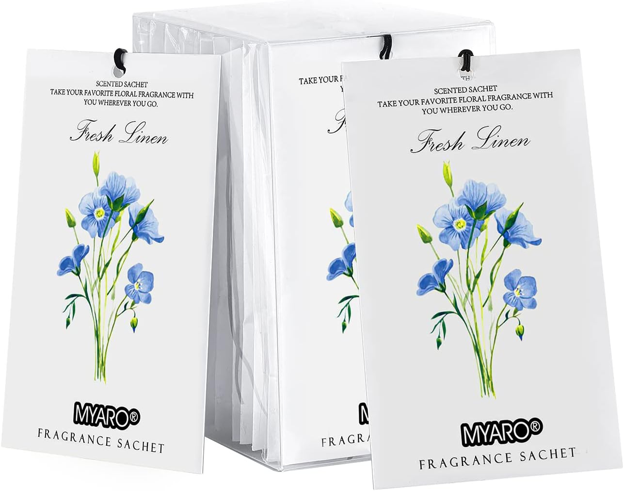 MYARO 12 Pack Fresh Linen Scented Sachets for Drawer, Closet & Car Air Freshener Bags | Odor Eliminator & Fabric Refresher | Crisp, Clean Home Fragrance Gift Set