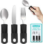 Nourislif Adaptive Utensils, Adaptive Utensils 3pcs for Hand Tremors,Elderly, Arthritis,Parkinsons-Built Up Utensils for Adults–Easy Grip Aids Handle–2.7oz Each Weighted Silverware for Hand Tremors