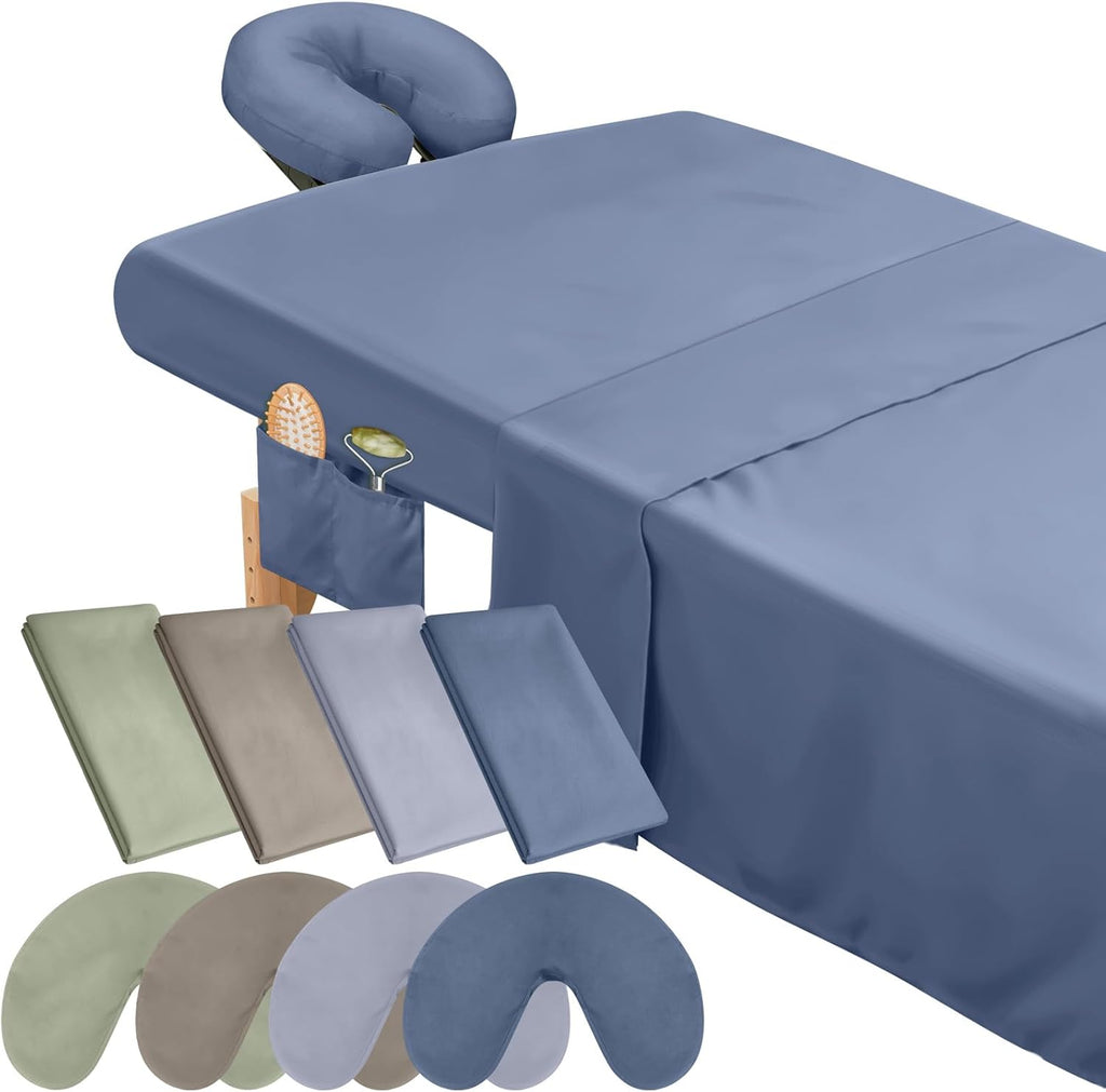 VitalCozy 24 Pcs 8 Sets Massage Table Sheets Set Include Massage Bed Sheets Massage Bed Cover Massage Face Rest Cover Spa Bed Cover Washable Massage Fitted Sheet for Hair Salon Spa (Dark Color)
