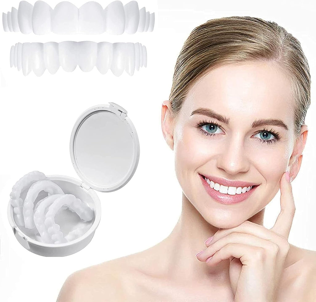 Instant Veneers Dentures Fake Teeth Smile Teeth Veneer Top and Bottom False Teeth Veneers Snap in Teeth Temporary Cosmetic Teeth for Women and Men Cover Imperfect Teeth Regain Confidence Smile