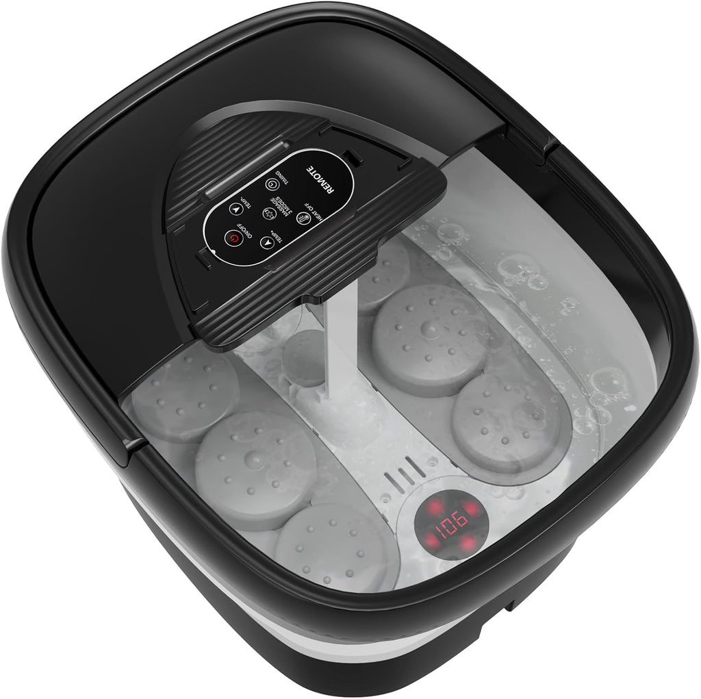 Collapsible Foot Spa with Heat and Remote, Heated Foot Bath Massager with Timer, and 24 Motorized Shiatsu Massage Balls, Foot Soaking Tub Supports Hot/Cold Water Soaking