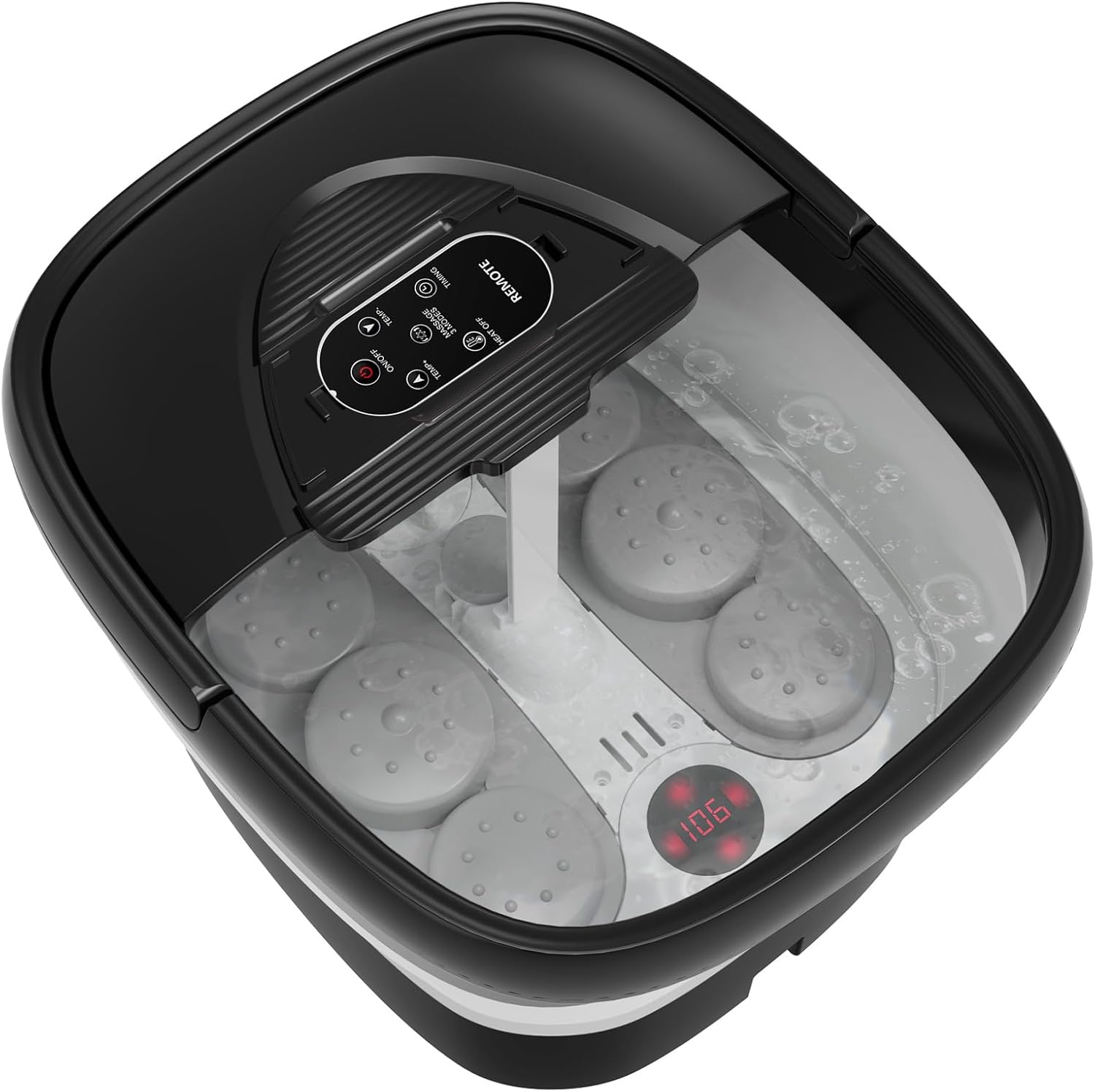 Collapsible Foot Spa with Heat and Remote, Heated Foot Bath Massager with Timer, and 24 Motorized Shiatsu Massage Balls, Foot Soaking Tub Supports Hot/Cold Water Soaking