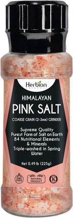 HERBION Naturals Himalayan Pink Salt Grinder Coarse Grain, 100% Pure with 84 Minerals for Seasoning, Refillable, All-Natural Salt, Triple-Washed in Spring Water, Vegan, Kosher Certified Pack of 1