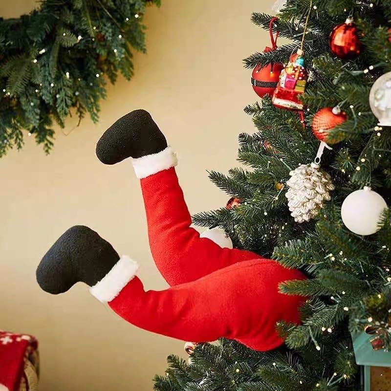 Christmas Santa Claus Legs for Christmas Tree Decoration, Stuffed Fake Leg Stuck Christmas Tree Ornament Xmas Holiday Party Decor