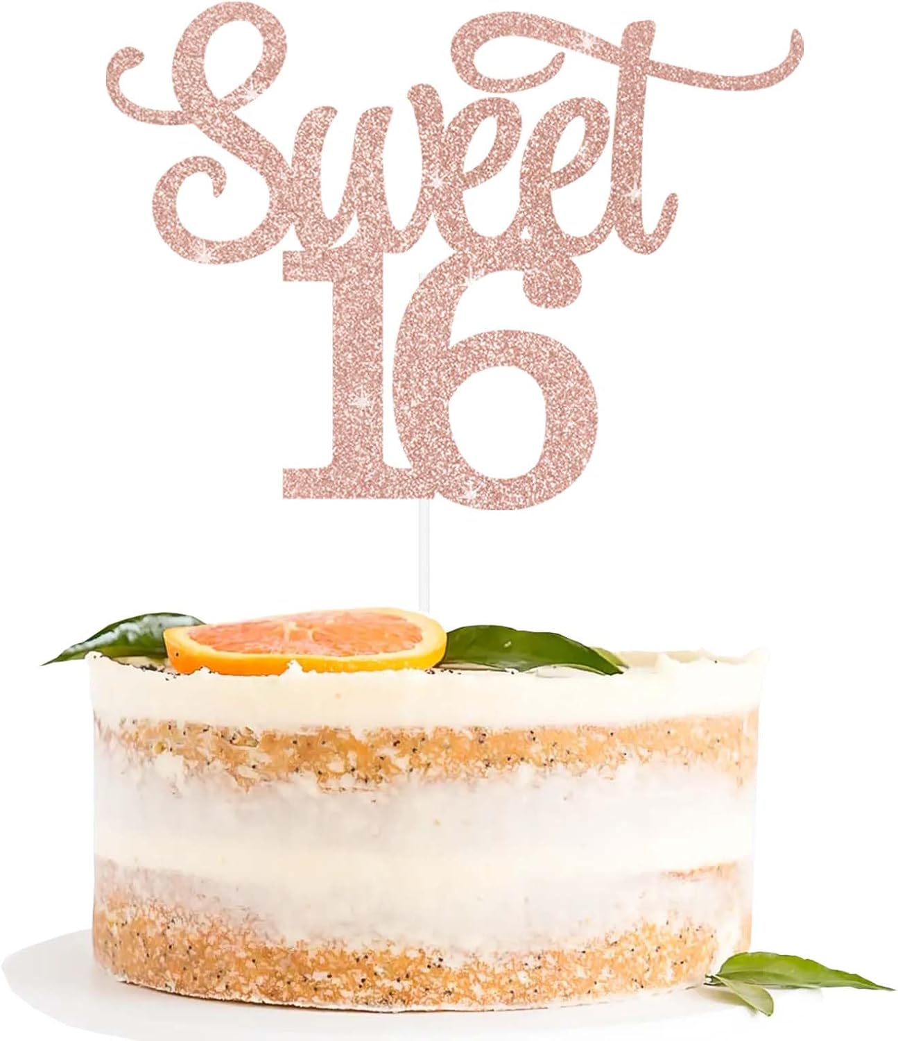 Gexolenu 1 PCS Rose Gold Glitter Double-sided Happy Sweet 16 Cake Toppers,16th Cake Topper, Sweet 16 Birthday Cake Party Supplies, Sweet 16 Decorations for Cake, Sweet 16 Party Decorations