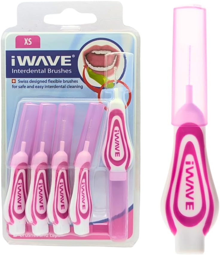 iWave Interdental Brushes Fine Size 0.4mm Pink Pack of 5 – Interdental Cleaning Brushes for Total Teeth Cleaning Plaque Removal Tool