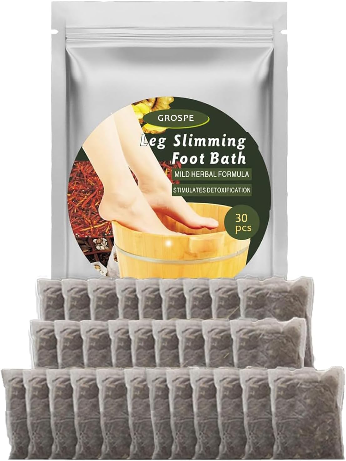 30Pcs Foot Soak Foot Bath Bag Spa Relaxation for Muscle Natural Mugwort Herb Bath Soak to Remove Leg Slimming Bath Bag Foot Care