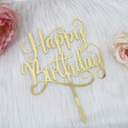 Gold Mirror acrylic Happy Birthday Cake Topper,for Anniversary/Birthday/Bridal Shower，Party Decoration Supplies