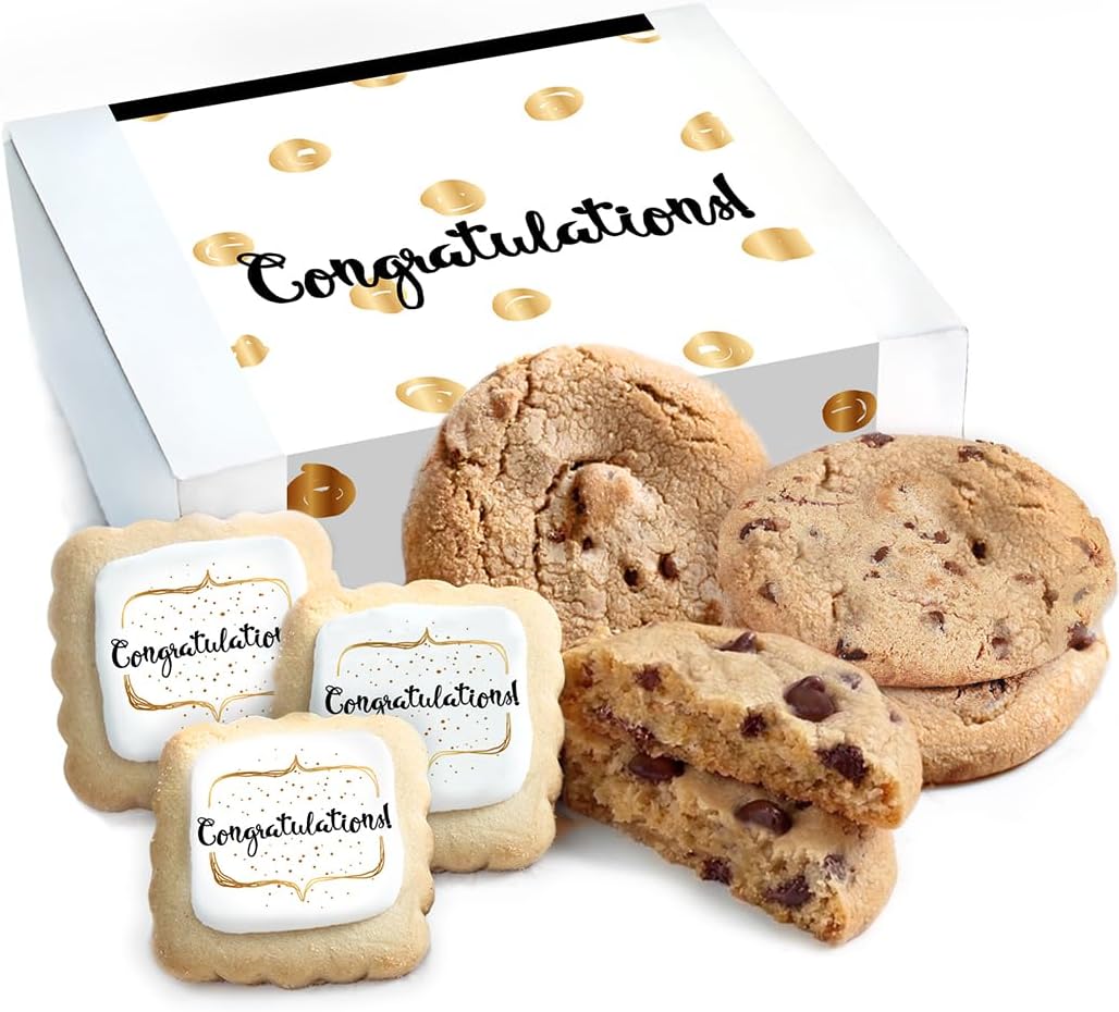 Congrats Gift Basket Congratulations Cookie Chocolate Chip Cookies Fudge Filled For Men Women Kids | INDIVIDUALLY WRAPPED | Graduation New Job Promotion Engagement Retirement New Home | Large Cookies