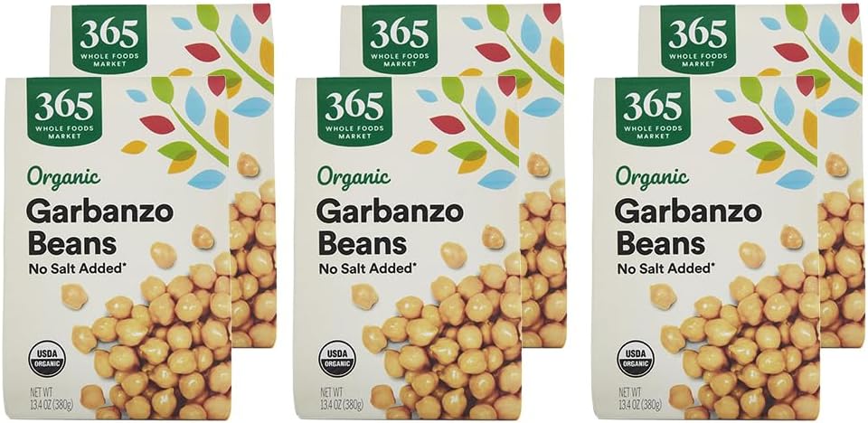 365 by Whole Foods Market, Organic Unsalted Garbanzo Beans, 13.4 Ounce (Pack of 6)