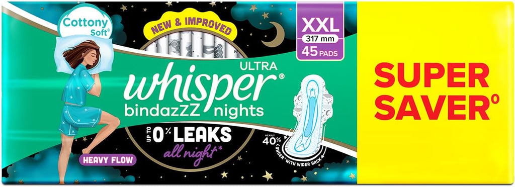Whisper Ultra Night Sanitary Pads for Women, XL+ 15 (Pack of 3) Napkins