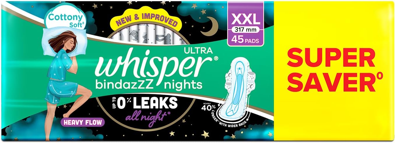 Whisper Ultra Night Sanitary Pads for Women, XL+ 15 (Pack of 3) Napkins