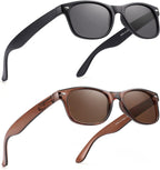 2 Pack Reader Sunglasses for Men Women Classic Rectangle Reading Glasses Outdoor Full Lenses Magnifying Eyewear UV Protection Matte Black/Bright Brown +2.5