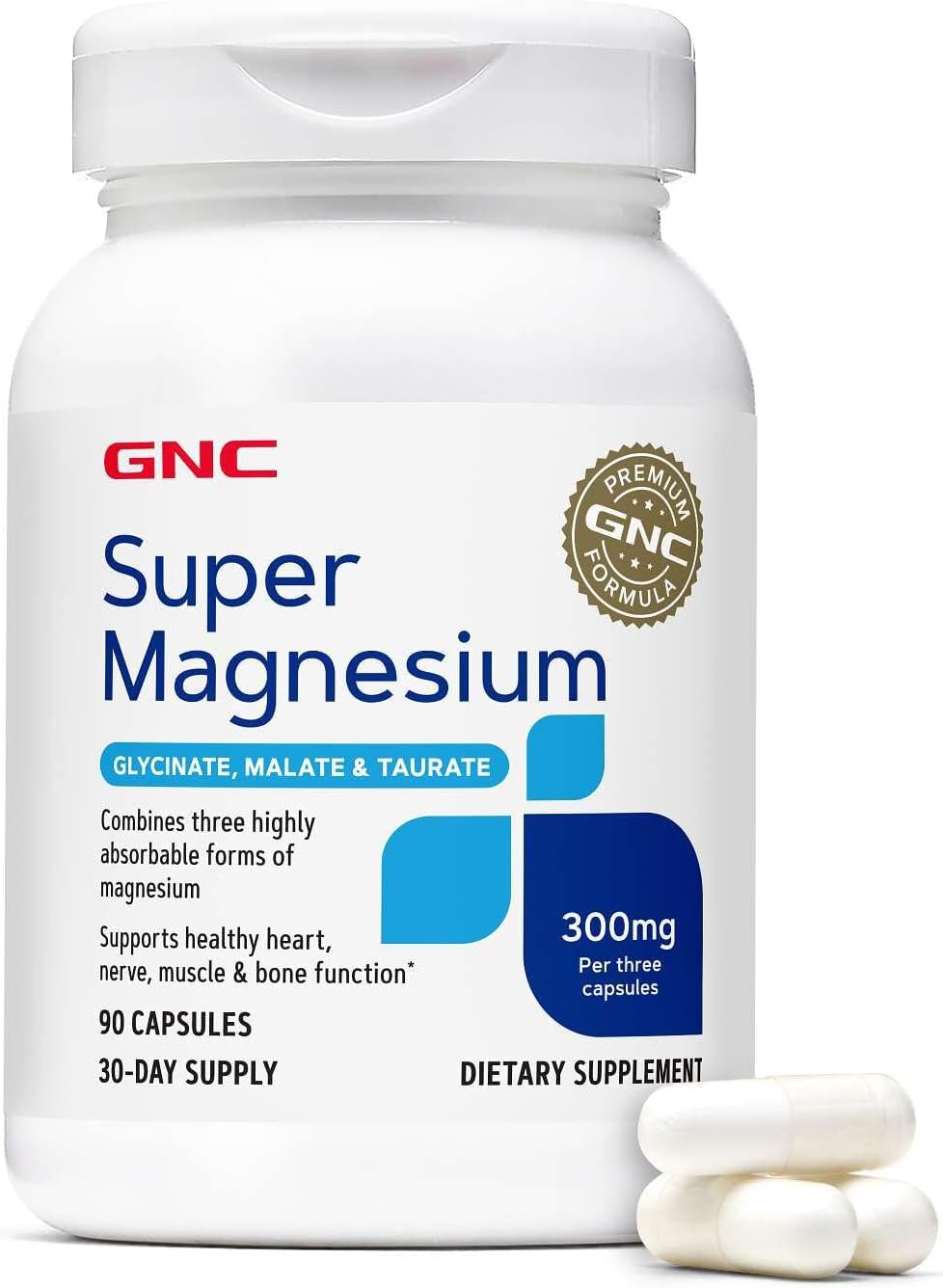 GNC Super Magnesium 300mg, Glycinate, Malate, Taurate, 90 Capsules