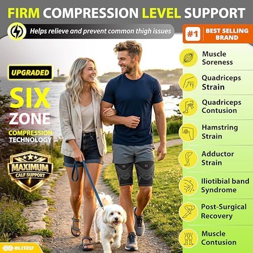 BLITZU Hamstring Compression Sleeve 1 Pair, Upper Leg Sleeves, Thigh, Quad & Groin Support for Men and Women, Anti-Slip Thigh Brace & Wrap for Running, Workout, Sports Recovery Pink XL