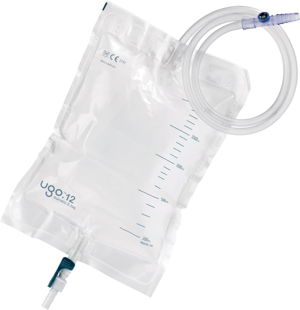 Ugo 2L Night Bags (x10) – Urine Drainage Bags/Catheter Night Bags, T Tap or Lever Tap with Kink Free Connection (Pack of 10) (Ugo 12 - Lever Tap (Continuous Drainage), Sterile)