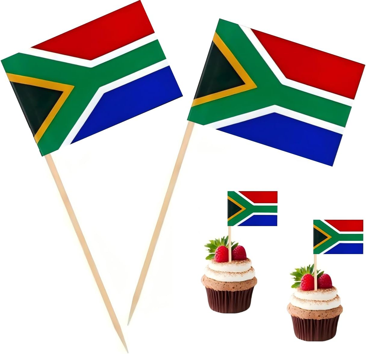 100 Pcs South Africa Flag South African Toothpick Flags, Cocktail Picks Mini Stick Cupcake Toppers Country Picks Party Decoration Celebration Cocktail Food Bar Cake Flags