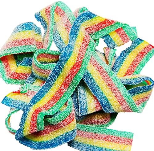 SweetGlob Sour Gummy Belts Candy (1 Pound, Sour Quattro Rainbow)