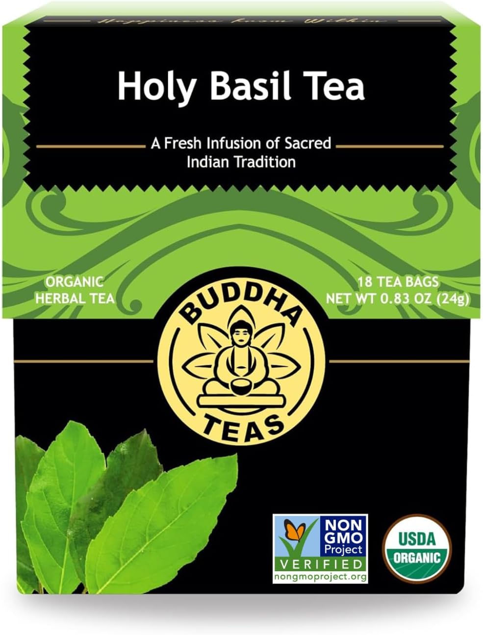 Buddha Teas - Holy Basil - Organic Herbal Tea - For Cognitive Balance & Overall Health - Ayurvedic Tulsi - With Antioxidants - Caffeine Free - 100% Kosher & Non-GMO - 18 Tea Bags (Pack of 1)