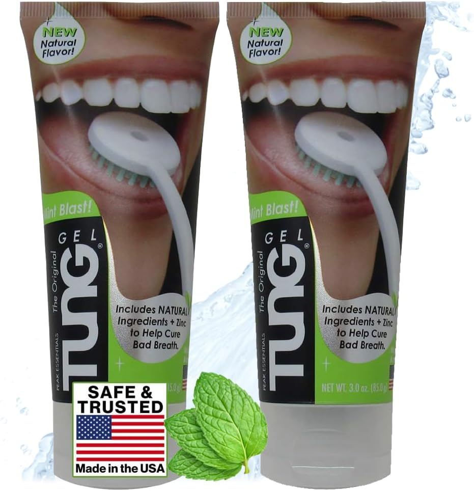 TUNG Tongue Gel, Natural Mint Blast Tongue Cleaner Paste, Bad Breath Odor Eliminator, Halitosis Defense, BPA Free, USA Made (2-PACK)