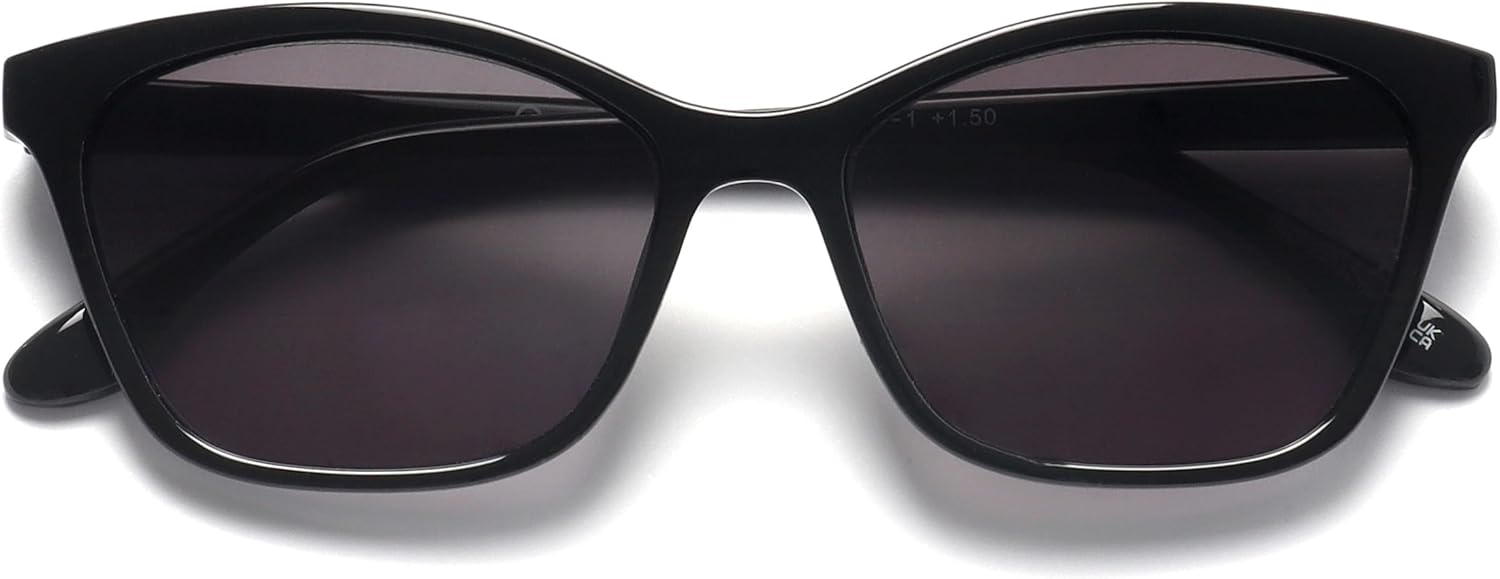 OPULIZE KAT Reading Sunglasses for Women Men, Cat-Eye Frame with Spring Hinges and Tinted UV400 Protection Lens, Black+1.50 (Pack of 1)
