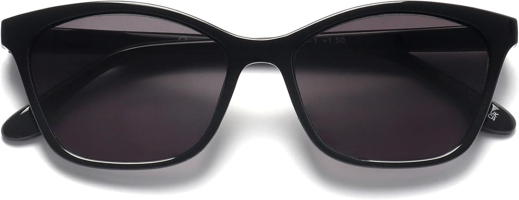 OPULIZE KAT Reading Sunglasses for Women Men, Cat-Eye Frame with Spring Hinges and Tinted UV400 Protection Lens, Black+1.00 (Pack of 1)