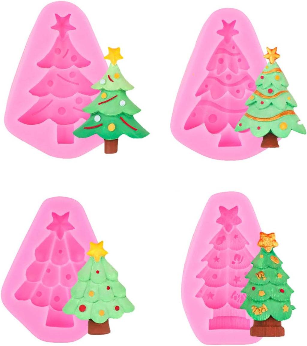 4 Pcs Christmas Tree Silicone Molds, Christmas Candy Silicone Molds, Reusable Cake Molds for Baking, Candy, Soap & Candle Making, Ice Cube, Clay, Chocolate Crafts