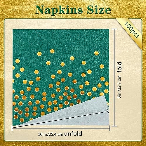 100 Pack Green Cocktail Napkins Disposable - Green and Gold Paper Napkins for Wedding Birthday Anniversary Graduation Holiday Party Supplies