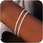 Sterling Silver Plated Bracelets for Women Dainty Minimalist Silver Bracelet Set Stackable Paperclip Chain Bracelets Jewelry for Women Teen Girls Valentines Day Birthday Gifts