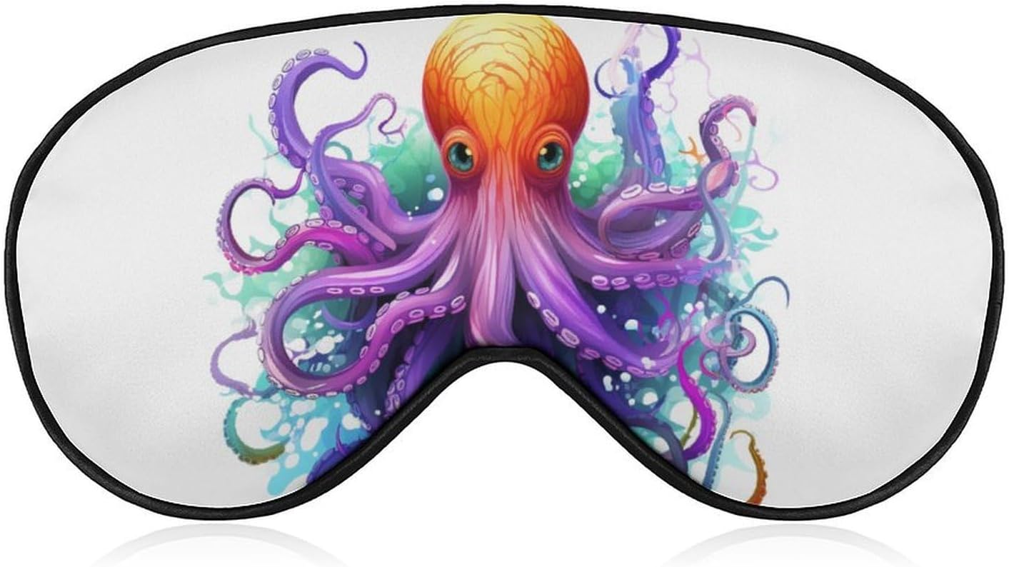 Colorful Octopus Sleep Mask Light Block-Out Eye Mask for Side Sleeper Pressure-Free Soft Night Blindfold with Adjustable Strap Breathable Sleep Eye Cover for Travel