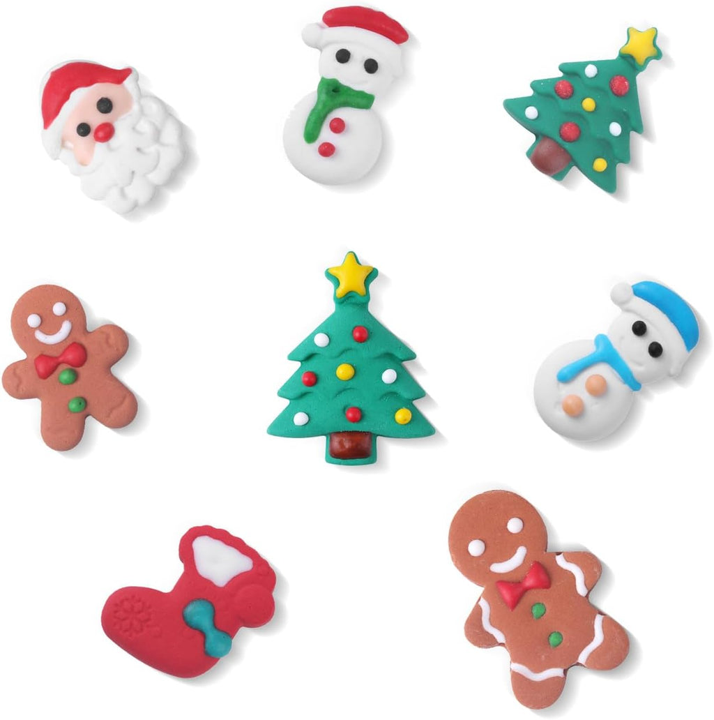 Royal Icing Cake Decorations - Gingerbread Man, Snowman, Santa Claus, Christmas Stocking for Merry Christmas Party (26 Count)