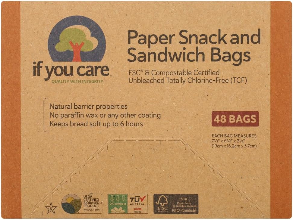 If You Care Bags - Snack And Sandwich - Paper - Unbleached - 48 Count - Case Of 12